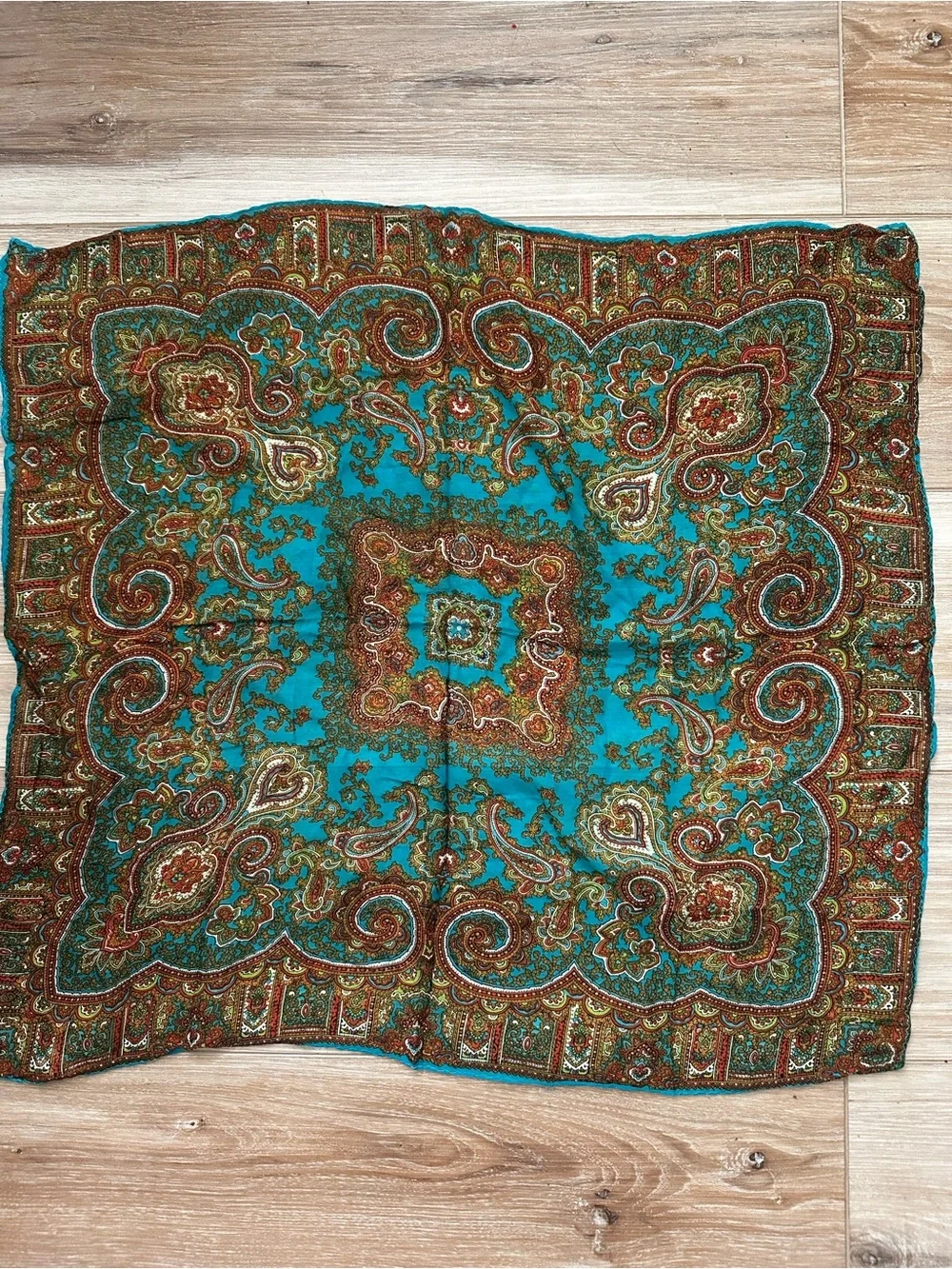 Vintage 60s Hand Printed Paisley Scarf